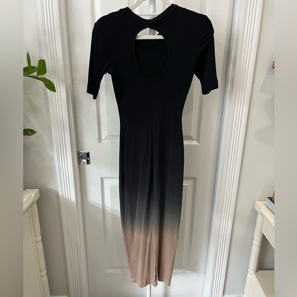 YF&B Women’s Long Sleeve Ombre Black to Tan Knit Fitted Dress